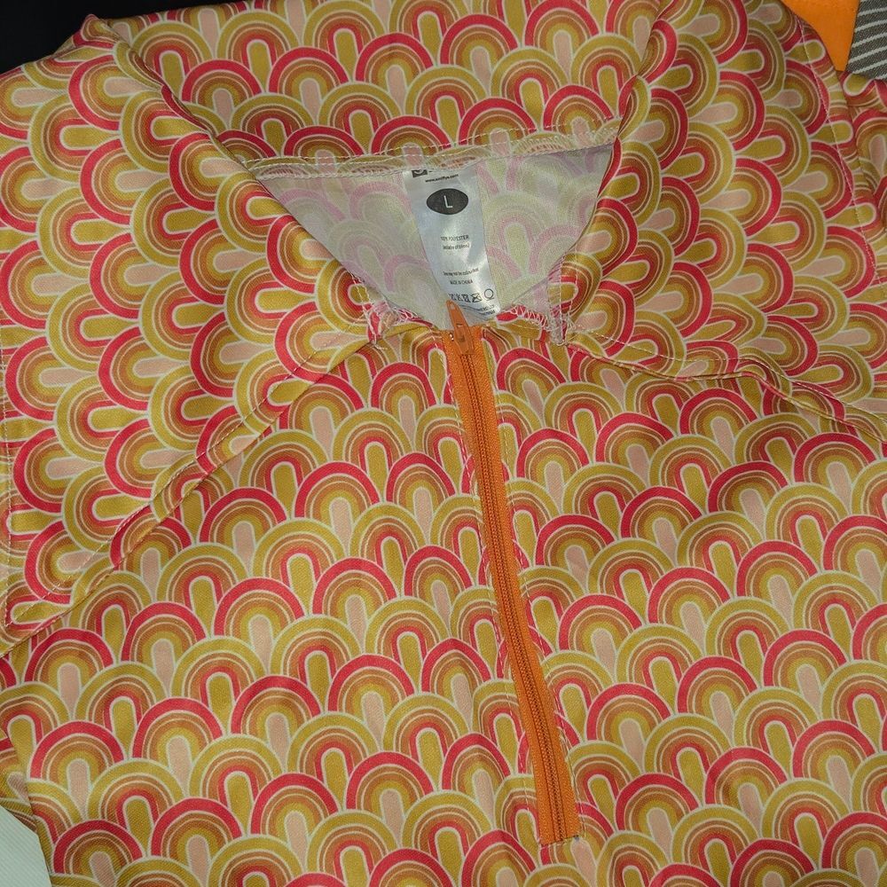 Smiffys 70s Retro Groovy Geometric Half Zip Dagger Collar Disco Top Sz L Mens
